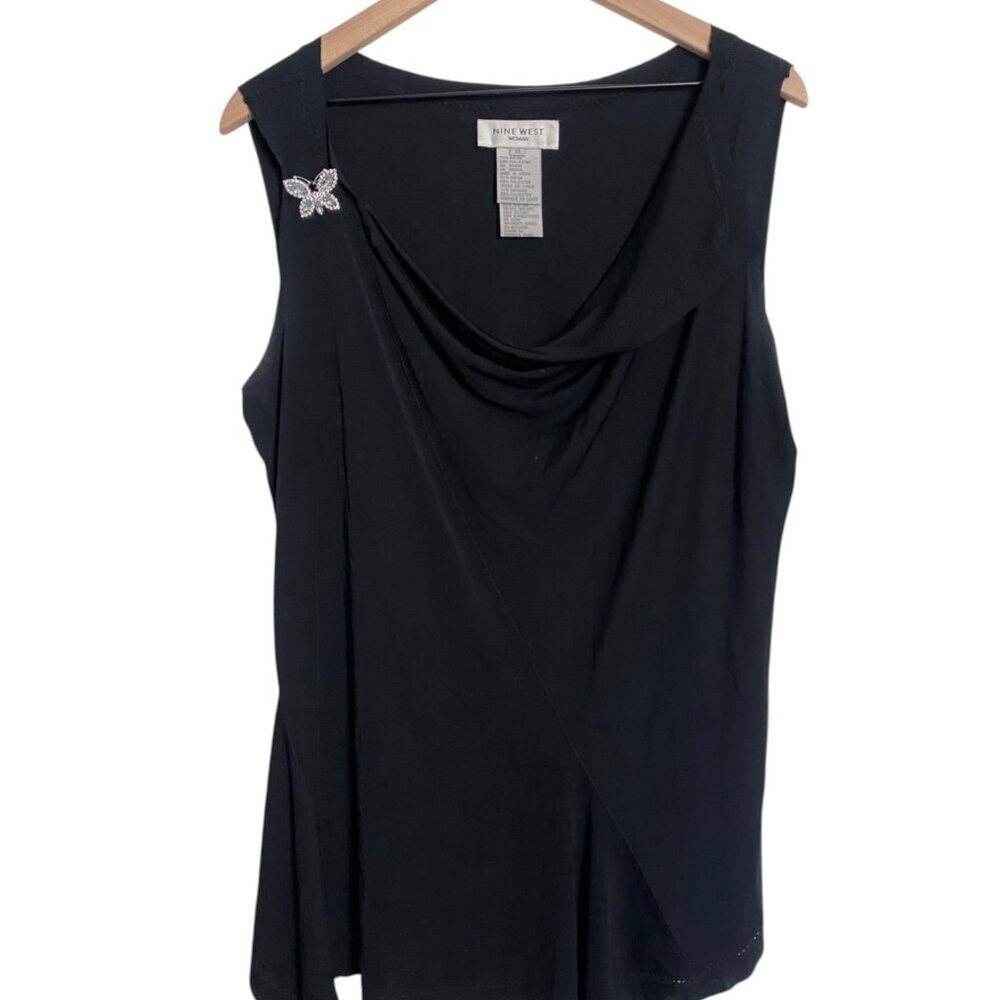Nine West Cowl Neck Sleeveless Blouse with Butterfly Pin 1X